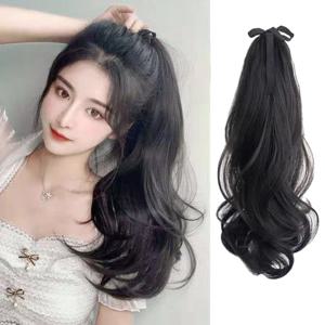 여성용 합성 드로스트링 스트레이트 포니테일 블랙 브라운 포니테일 확장 랩 포니테일 헤어 익스텐션 클립 주변