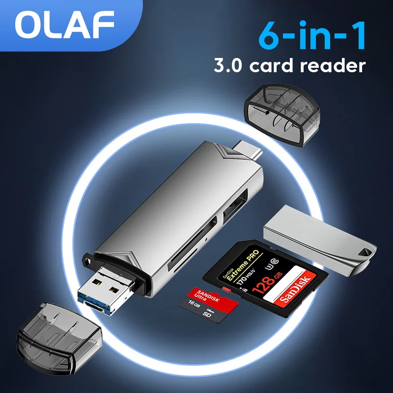 Olaf OTG 유형 C 마이크로 SD 카드 리더 유형 C-USB otg 어댑터 6 in 1 USB 3.0 TF 카드 USB 플래시 드라이브 유형 C 카드 리더