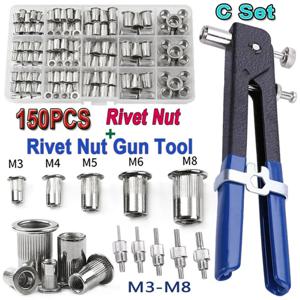 150PCS 리벳 너트 플라이어 맨드릴 키트 M3/M4/M5/M6/M8 너트 리벳 맨드릴 Repairtool Rivetgun 플랫 헤드 스크류 팝 너트 리벳 플라이어 세트