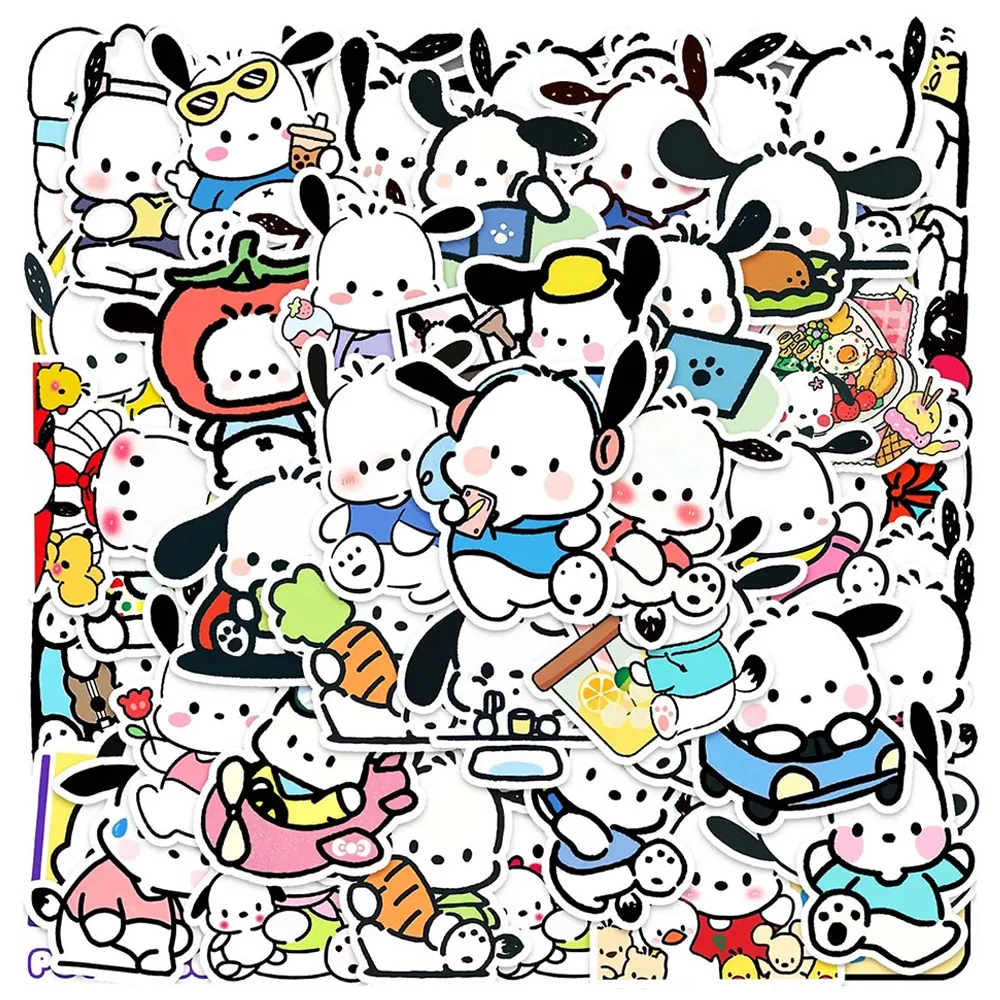 10/30/50pcs 귀여운 Pochacco 애니메이션 스티커 Sanrio 낙서 스티커 DIY 전화 스케이트 보드 노트북 Kawaii 만화 데칼 어린이 장난감
