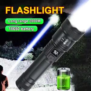 9900LM 강력한 LED 손전등 배터리 디스플레이 USB 충전식 라이트 텔레스코픽 줌 토치 램프 야외 캠핑 낚시 랜턴