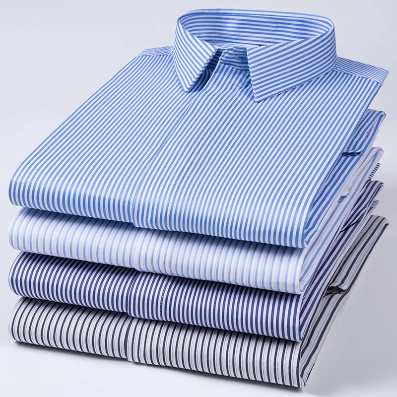 새로운 품질 안티 링클 남성 셔츠 긴 소매 드레스 셔츠 남성용 슬림 피트 Camisa 사회 비즈니스 블라우스 스트라이프 셔츠 6XL 7XL