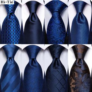 하이-넥타이 네이비 블루 솔리드 페이즐리 실크 웨딩 넥타이 남성용 Hanky ​​Cufflink Mens 넥타이 세트 비즈니스 파티 새로운 디자인 Dropshipping