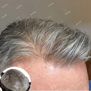 자연 헤어 라인 1b40 1B80 회색 슈퍼 내구성 얇은 남성 갈색 남성 Toupee 인간의 머리 가발 Microskin 피부 Pu 모세관 보철물