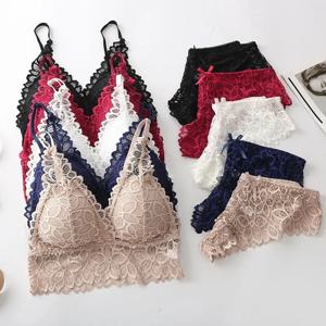 섹시한 레이스 여성 속옷 세트 원활한 와이어 무료 브래지어 세트 속이 빈 브래지어와 팬티 세트 여성 자수 친밀한 란제리