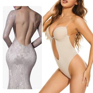 여성 셰이퍼 속옷 백리스 바디수트 보정속옷 M L XL 딥 브이넥 바디 U 플런지 클리어 스트랩 패딩 푸시업 코르셋