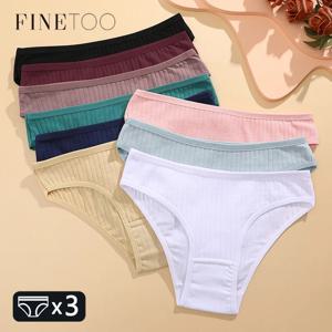 FINETOO 3 개/대 여성 코튼 팬티 부드러운 줄무늬 속옷 섹시한 솔리드 컬러 팬티 여성 편안한 스트레치 란제리 M-XL