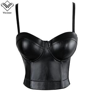 Wechery 여성 가죽 코르셋 탑 자르기 Bustier 고딕 브래지어는 몸통을 밀어 섹시한 란제리 Corselet 파티 짧은 Camis 플러스 크기 6XL