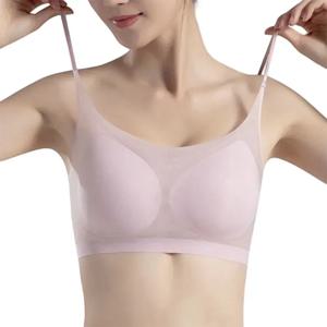 울트라 얇은 얼음 실크 원활한 속옷 여성 플러스 사이즈 섹시한 탑 부드러운 통기성 무선 솔리드 란제리 모여 패딩 브래지어