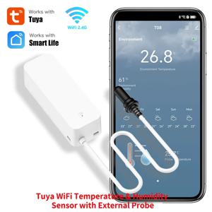 스마트 홈 습도계 용 외부 프로브가있는 Tuya WiFi 온도 습도 센서 식물 수족관 와이너리 용 APP 모니터링