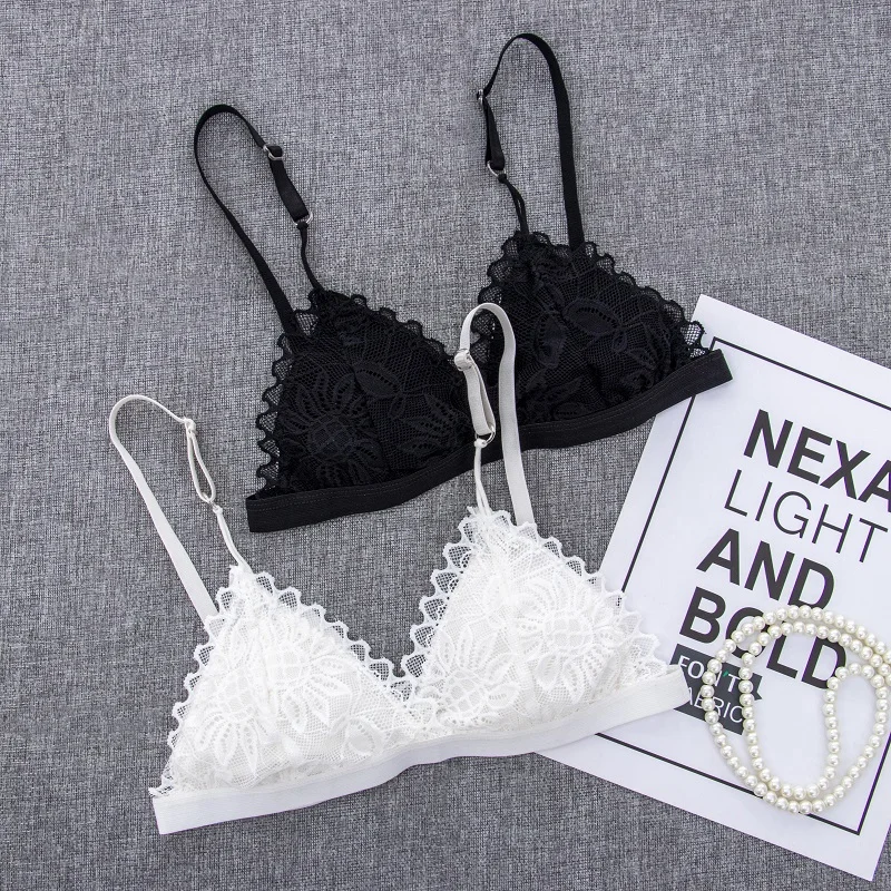 여성 섹시한 레이스 브래지어 와이어 무료 패딩 란제리 꽃 레이스 Bralette 여성 울트라 얇은 섹시한 브래지어 여자 속옷 A/B 컵