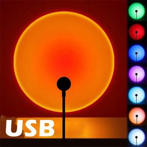 USB 일몰 조명 휴대폰 셀프 사진 조명 LED 무지개 네온 야간 빛 프로젝터 사진 벽 분위기 조명