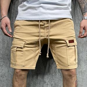 솔리드 컬러 카고 반바지 남성 캐주얼 반바지 여름 멀티 포켓 조깅 반바지 남성 Drawstring 무릎 길이 반바지 짧은 옴므