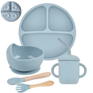 5 개/대 아기 부드러운 실리콘 식기 아이 먹이 접시 빨판 접시 그릇 숟가락 포크 세트 어린이 요리 미끄럼 방지 식기 세트