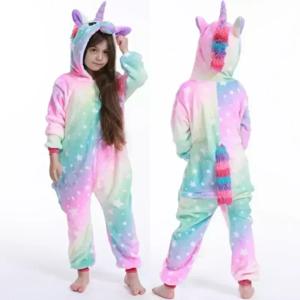 4 8 10 12 14 16 세 소녀 보라색 핑크 점프 슈트 유니콘 잠옷 Kigurumi 유아 어린이 후드 플란넬 홈웨어 어린이 Onesie