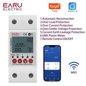 2P 63A TUYA APP WiFi 스마트 회로 누전 저전압 보호기 릴레이 장치 스위치 차단기 에너지 전력 kWh 미터