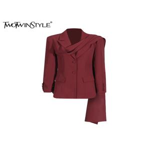 TWOTWINSTYLE 여성용 패치워크 포켓 시크 블레이저, 노치 칼라, 긴팔 스플라이스 단추, 미니멀리스트 블레이저, 여성 패션