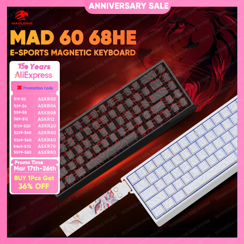 Madlions Mad 60he Mad 68he 68Pro 유선 기계식 키보드 게임용 자기 스위치 RT 0.01mm 8K 폴링률 RGB 핫스왑 키보드