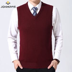 JOHMUVVE 신사복 v 넥 조끼 트렌드 레트로 솔리드 컬러 조끼 모든 경기 캐주얼 비즈니스 작업 모직 니트 조끼 남자 가을