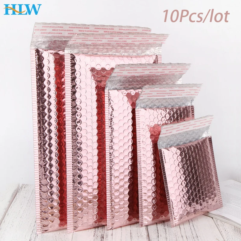 10 개/몫 로즈 골드 금속 버블 메일러 호일 패딩 가방 Aluminized 우편 가방 선물 포장 패딩 배송 봉투