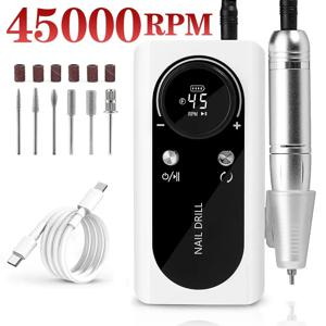 45000RPM 충전식 네일 드릴 머신(LCD 포함) 저소음 전문 매니큐어 샌더 네일 액세서리 세트