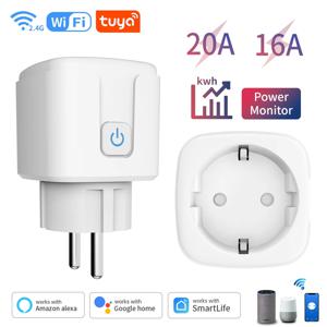 Tuya 스마트 소켓 EU16A/20A Wifi 스마트 플러그, 전력 모니터링 스마트 라이프 APP 원격 제어 지원 Google Assistant Alexa