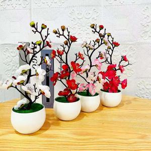 꽃 냄비와 1pc 중국 스타일 시뮬레이션 Wintersweet, 거실, 캐비닛, 테이블 장식에 적합