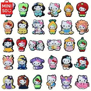 MINISO 16/30pcs 키티 신발 장식 액세서리 나막신 용 매력 Bogg Bag 버블 슬라이드 샌들, 생일 선물 아이디어