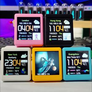 게임룸 장식을 위한 미니 사이즈 스마트 WIFI 기상 관측소 시계. DIY 귀여운 GIF 애니메이션 및 전자 앨범 기능