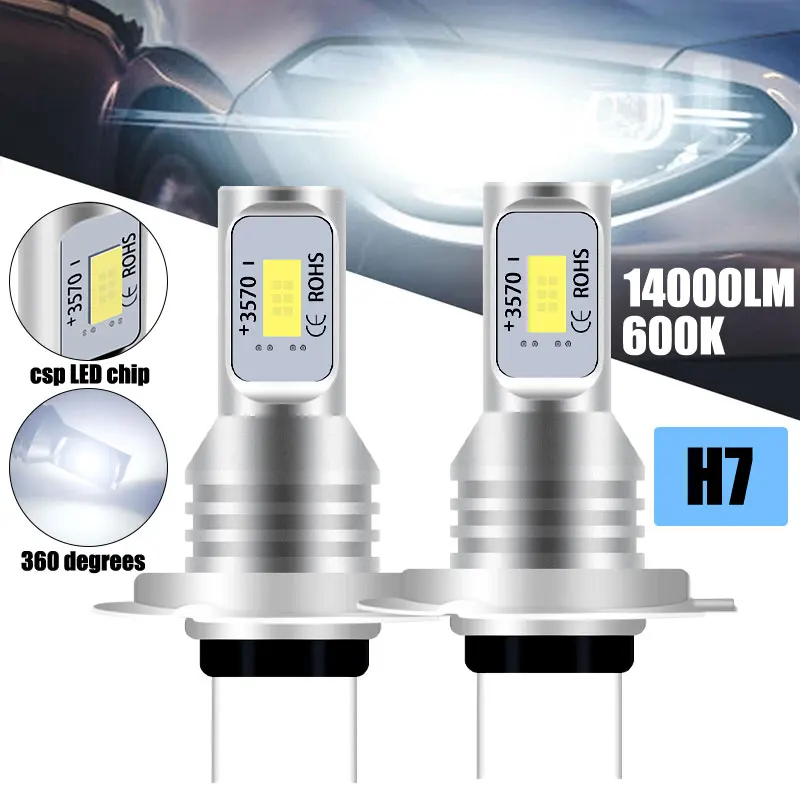 2PC H7 전구 빔 키트 12V-24V 55W 높은 전원 LED 자동차 조명 전조등 6000K 자동 헤드 라이트 전구 DRL 화이트