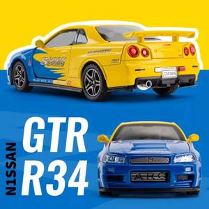 1:32 GTR R34 스카이 라인 빠른 합금 시뮬레이션 자동차 모델 다이캐스트 및 장난감 차량 및 성난 자동차 장식 장난감 어린이 소년