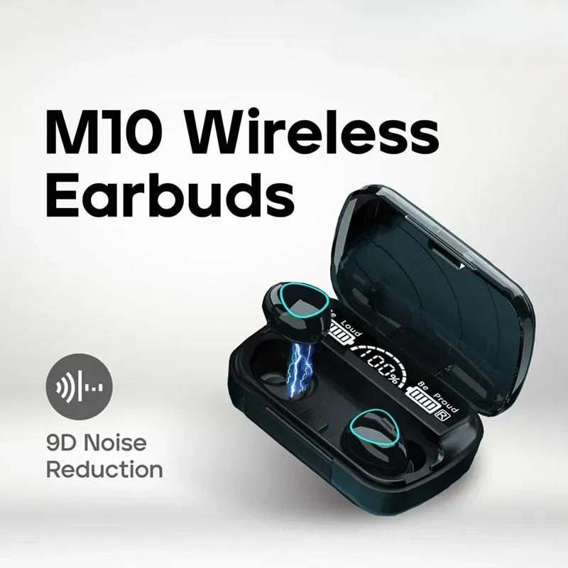 TWS M10 무선 블루투스 헤드폰, LED 디스플레이, 3500mah 충전 박스, 9D 스테레오 인이어 스포츠 방수 블루투스 5.1 헤드셋