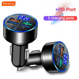 5 포트 빠른 충전 PD QC3.0 USB C 250W LED 차량용 충전기 자동차 전화 충전기 유형 C 어댑터 자동차 아이폰 삼성 화웨이 Xiaomi