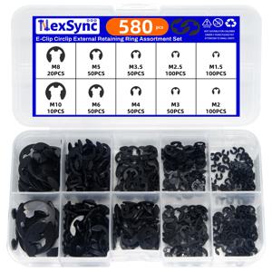 블랙 탄소강 샤프트 외부 고정 링 E 클립 스냅 서클립 와셔, M1.2, M1.5, M2, M3, M4, M5, M6, M8, M10, M12, M15, 580 개, 1000 개