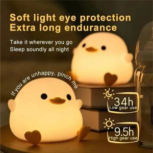 DoDo Duck 실리콘 LED 침대 옆 램프 야간 조명 귀여운 오리 디 밍이 가능한 보육 야간 조명 충전식 아기 침실 장식