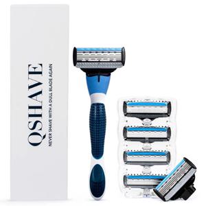 남성용 QShave 브랜드 블루 수동 면도기, 트리머 블레이드, 안전 블레이드, 미국산 기계 면도기, 스트레이트 제모기