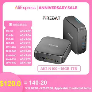 FIREBAT AK2 PLUS 미니 PC 게이머 Intel N100 CPU Windows 11 미니 PC 게임 DDR4 16GB RAM 512GB SSD NVME M2 WIFI5 BT4.