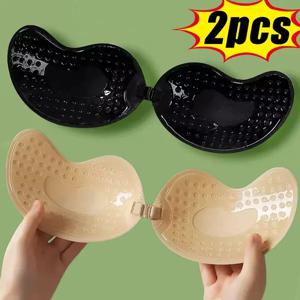 보이지 않는 Strapless 접착 스틱 브래지어 Strapless 푸시 업 브래지어 여성 란제리 원활한 실리콘 젖꼭지 커버 Bralette 속옷