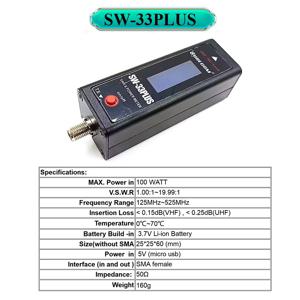 SURECOM SW-33Plus VHF UHF 100W 듀얼 밴드 125-525MHz, 아날로그 워키토키 미니 파워 및 S.W.R 계량기