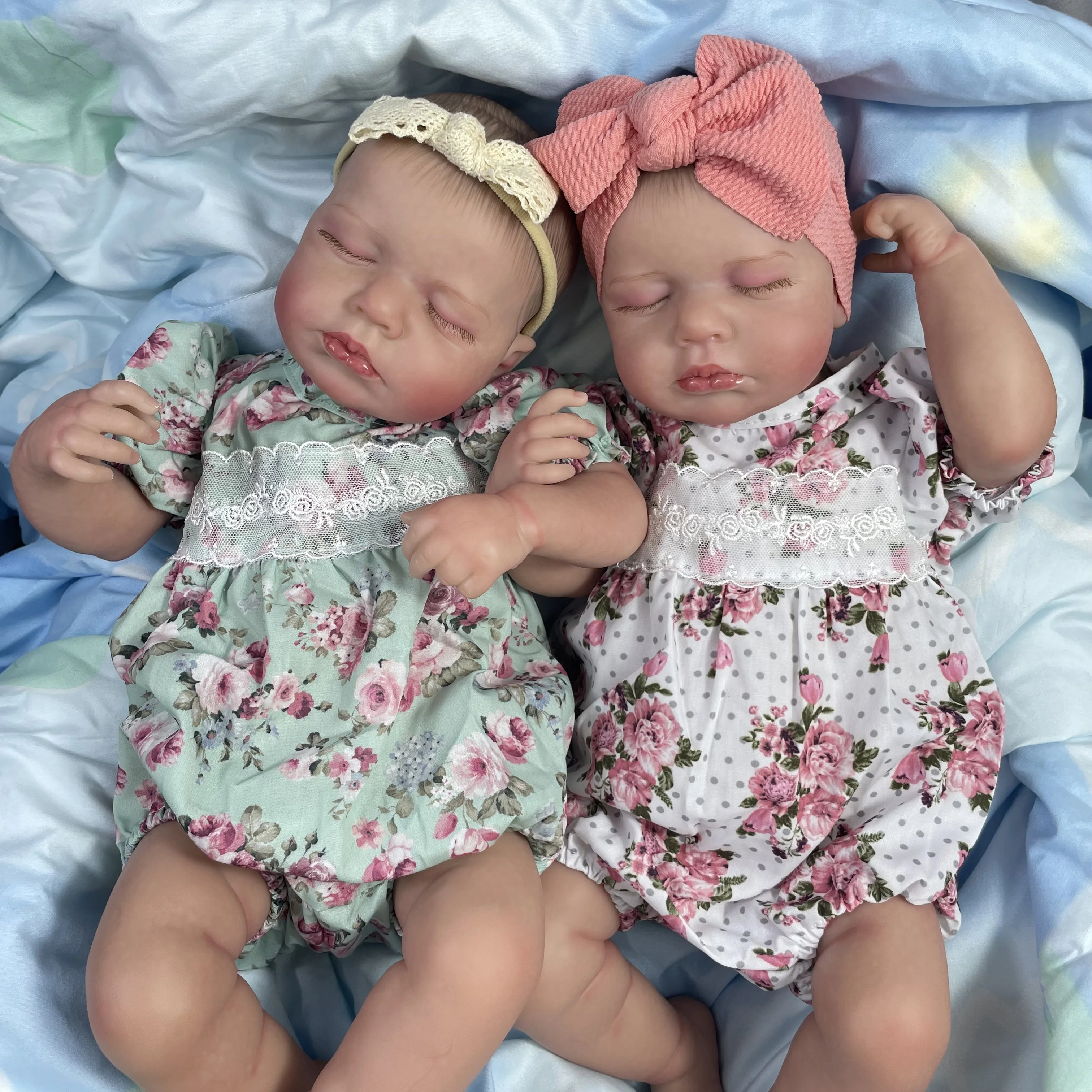 50CM 완료 다시 태어난 아기 인형 LouLou 쌍둥이 소녀 실물 같은 실리콘 비닐 신생아 3D 피부 보이는 정맥 소녀를위한 DIY 장난감