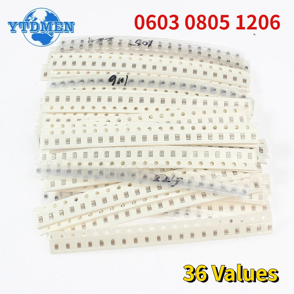 36 값 1pF-10uF 전자 커패시터 세트 0603 0805 1206 SMD 세라믹 커패시터 분류 키트 36 값 X 20pcs=720pcs