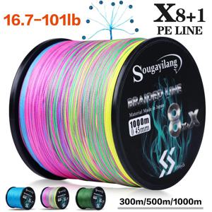 Sougayilang 8 + X 가닥 꼰 낚싯줄, 부드러운 낚시용 멀티 필라멘트 내구성 Pe 라인, 300m, 500m, 1000m, 7.6-45.8kg 드래그