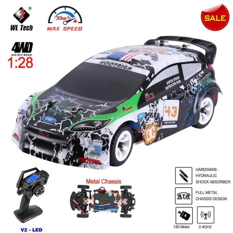 WLtoys K989 V3 4WD 1:28 미니 RC 레이싱 카 2.4G LED 원격 제어 고속 오프로드 드리프트 장난감 합금 차량 어린이 선물