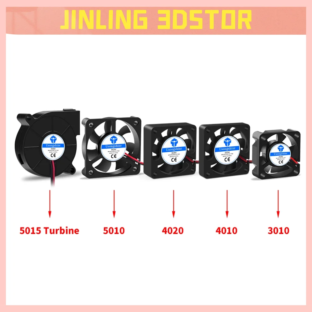 5015/4010/4020 12V 및 24V 냉각 터보 팬 브러시리스 3D 프린터 부품 압출기 용 2Pin DC 쿨러 송풍기 부품 검정색 플라스틱 팬
