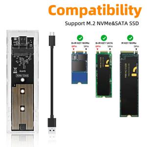 NVME PCIE NGFF SATA M/ B 키 SSD 디스크용 투명 하드 드라이브 인클로저, M.2-USB C, RGB M2 SSD 케이스