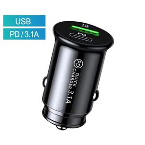QC3.0 차량용 고속 충전기, 화이트 블랙 미니 모양 자동차 라이터 슬롯, PD 20W USB C 타입 충전 어댑터