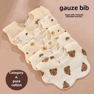 TDHD 인쇄 아기 모슬린 Bibs 아기 Drool Bibs 코튼 스냅 버튼 Burp Cloths Soft Ruffle Saliva Towel 유아