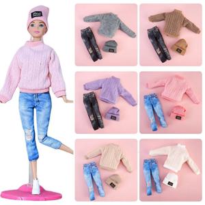 1/6 인형 패션 캐주얼 의류 모자 겨울 착용 스웨터 바지 수제 소녀 인형 착용 세트 29 ~ 32 cm 인형 의류 DIY