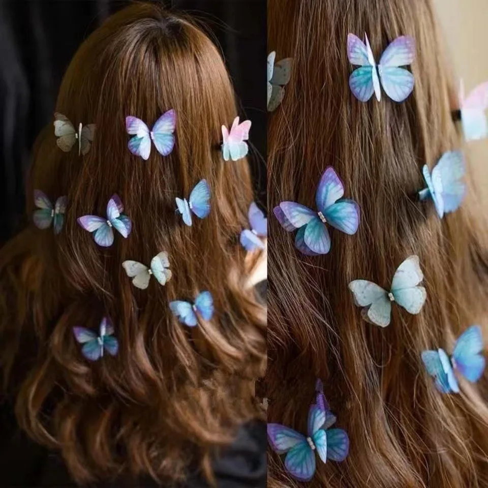 5PCS 새로운 귀여운 공주 메쉬 더블 레이어 나비 사랑스러운 여자 머리핀 어린이 모자를 쓰고 있죠 헤어 그립 헤어 클립 헤어 액세서리