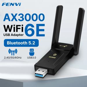 Fenvi 와이파이 6E AX3000 USB 어댑터, 블루투스 5.2 트라이 밴드, 와이파이 6 네트워크 카드, 무선 리시버, USB3.0 동글 MU-MIMO, 2.4G, 5G, 6GHz